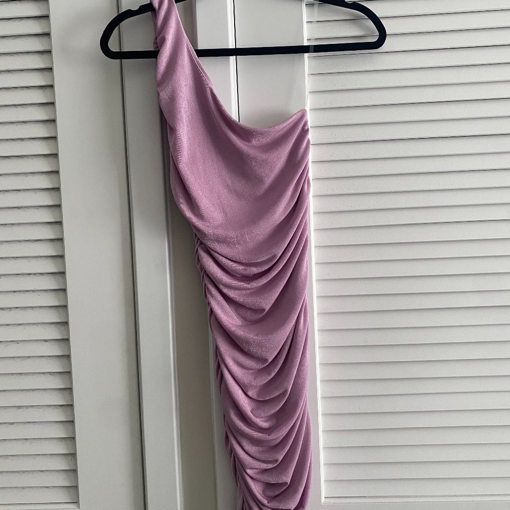 Slinky Ruching One Shoulder Dress In Lavender